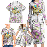 Hawaii Cruising Back To School Family Matching Long Sleeve Bodycon Dress and Hawaiian Shirt Grid Pattern With School Bag And Vintage Surf Van TS04 - Polynesian Pride