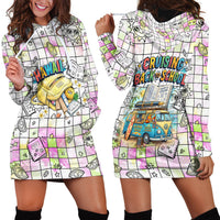 Hawaii Cruising Back To School Hoodie Dress Grid Pattern With School Bag And Vintage Surf Van TS04 - Polynesian Pride