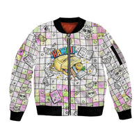 Hawaii Cruising Back To School Sleeve Zip Bomber Jacket Grid Pattern With School Bag And Vintage Surf Van TS04 Unisex White Yellow - Polynesian Pride