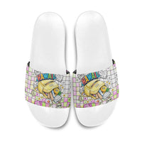 Hawaii Cruising Back To School Slide Sandals Grid Pattern With School Bag And Vintage Surf Van