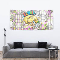 Hawaii Cruising Back To School Tapestry Grid Pattern With School Bag And Vintage Surf Van TS04 - Polynesian Pride
