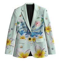Personalized Hawaii Back To School Dolphin Blazer Grid Notebook Background With Dolphin Mascot And Plumeria Flowers TS04 Unisex Green White - Polynesian Pride