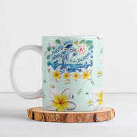Personalized Hawaii Back To School Dolphin Ceramic Mug Grid Notebook Background With Dolphin Mascot And Plumeria Flowers TS04 Green White - Polynesian Pride