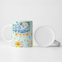 Personalized Hawaii Back To School Dolphin Ceramic Mug Grid Notebook Background With Dolphin Mascot And Plumeria Flowers TS04 - Polynesian Pride