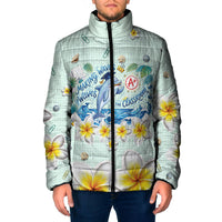 Personalized Hawaii Back To School Dolphin Padded Jacket Grid Notebook Background With Dolphin Mascot And Plumeria Flowers TS04 Men Green White - Polynesian Pride