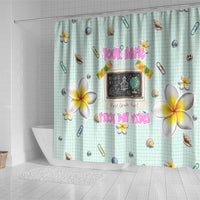 Personalized Hawaii Back To School Dolphin Shower Curtain Grid Notebook Background With Dolphin Mascot And Plumeria Flowers TS04 - Polynesian Pride