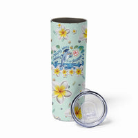Personalized Hawaii Back To School Dolphin Skinny Tumbler Grid Notebook Background With Dolphin Mascot And Plumeria Flowers TS04 - Polynesian Pride
