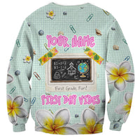 Personalized Hawaii Back To School Dolphin Sweatshirt Grid Notebook Background With Dolphin Mascot And Plumeria Flowers TS04 - Polynesian Pride