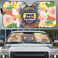 Personalized Hawaii School Club Back To Class Auto Sun Shade Retro Tropical Hibiscus Pattern With Open Notebook TS04 White Orange - Polynesian Pride