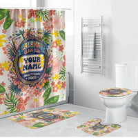 Personalized Hawaii School Club Back To Class Bathroom Set Retro Tropical Hibiscus Pattern With Open Notebook TS04 Bathroom Set (4 pcs) White Orange - Polynesian Pride