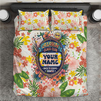 Personalized Hawaii School Club Back To Class Bedding Set Retro Tropical Hibiscus Pattern With Open Notebook TS04 White Orange - Polynesian Pride