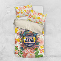 Personalized Hawaii School Club Back To Class Bedding Set Retro Tropical Hibiscus Pattern With Open Notebook TS04 US Twin 172cm x 218cm White Orange - Polynesian Pride