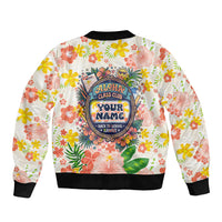 Personalized Hawaii School Club Back To Class Sleeve Zip Bomber Jacket Retro Tropical Hibiscus Pattern With Open Notebook TS04 - Polynesian Pride