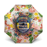 Personalized Hawaii School Club Back To Class Umbrella Retro Tropical Hibiscus Pattern With Open Notebook TS04 One Size Folded 11.42 inch Opened Diameter 37.4 inch White Orange - Polynesian Pride