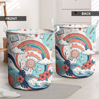 Personalized Hawaii Back To School Laundry Basket Retro Rainbow Sun with Tropical Hibiscus Flowers TS04 - Polynesian Pride