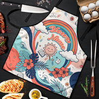 Personalized Hawaii Back To School Apron Retro Rainbow Sun with Tropical Hibiscus Flowers TS04 White Blue - Polynesian Pride