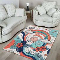 Personalized Hawaii Back To School Area Rug Retro Rainbow Sun with Tropical Hibiscus Flowers TS04 - Polynesian Pride