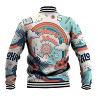 Personalized Hawaii Back To School Baseball Jacket Retro Rainbow Sun with Tropical Hibiscus Flowers TS04 - Polynesian Pride