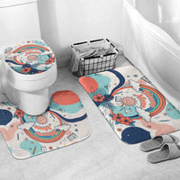 Personalized Hawaii Back To School Bathroom Set Retro Rainbow Sun with Tropical Hibiscus Flowers TS04 Mat Set Only (3 pcs) One Size White Blue - Polynesian Pride