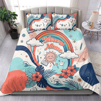 Personalized Hawaii Back To School Bedding Set Retro Rainbow Sun with Tropical Hibiscus Flowers TS04 - Polynesian Pride