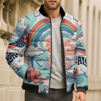 Personalized Hawaii Back To School Bomber Puffer Jacket Retro Rainbow Sun with Tropical Hibiscus Flowers TS04 - Polynesian Pride