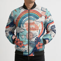 Personalized Hawaii Back To School Bomber Puffer Jacket Retro Rainbow Sun with Tropical Hibiscus Flowers TS04 - Polynesian Pride