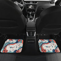 Personalized Hawaii Back To School Car Mats Retro Rainbow Sun with Tropical Hibiscus Flowers TS04 Set 2pcs - Back White Blue - Polynesian Pride
