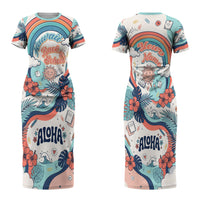 Personalized Hawaii Back To School Couples Matching Short Sleeve Bodycon Dress and Hawaiian Shirt Retro Rainbow Sun with Tropical Hibiscus Flowers TS04 - Polynesian Pride