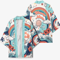Personalized Hawaii Back To School Kimono Retro Rainbow Sun with Tropical Hibiscus Flowers TS04 - Polynesian Pride
