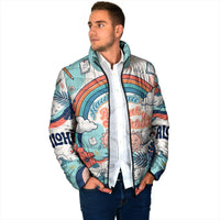 Personalized Hawaii Back To School Padded Jacket Retro Rainbow Sun with Tropical Hibiscus Flowers TS04 - Polynesian Pride