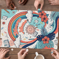 Personalized Hawaii Back To School Puzzle Retro Rainbow Sun with Tropical Hibiscus Flowers TS04 - Polynesian Pride