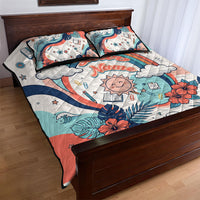 Personalized Hawaii Back To School Quilt Bed Set Retro Rainbow Sun with Tropical Hibiscus Flowers TS04 - Polynesian Pride