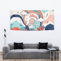 Personalized Hawaii Back To School Tapestry Retro Rainbow Sun with Tropical Hibiscus Flowers TS04 - Polynesian Pride