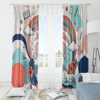 Personalized Hawaii Back To School Window Curtain Retro Rainbow Sun with Tropical Hibiscus Flowers TS04 - Polynesian Pride