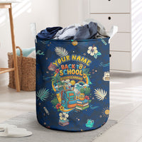 Personalized Hawaii Back To School Aloha Learning Laundry Basket Retro Rainbow open Notebook with Pineapple and Hibiscus Flowers TS04 Blue - Polynesian Pride