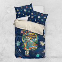 Personalized Hawaii Back To School Aloha Learning Bedding Set Retro Rainbow open Notebook with Pineapple and Hibiscus Flowers TS04 US Twin 172cm x 218cm Blue - Polynesian Pride