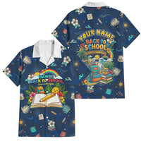 Personalized Hawaii Back To School Aloha Learning Family Matching Long Sleeve Bodycon Dress and Hawaiian Shirt Retro Rainbow open Notebook with Pineapple and Hibiscus Flowers TS04 Dad's Shirt - Short Sleeve Blue - Polynesian Pride