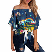Personalized Hawaii Back To School Aloha Learning Off Shoulder Wrap Waist Top Retro Rainbow open Notebook with Pineapple and Hibiscus Flowers TS04 Blue - Polynesian Pride