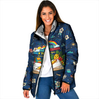 Personalized Hawaii Back To School Aloha Learning Padded Jacket Retro Rainbow open Notebook with Pineapple and Hibiscus Flowers TS04 Women Blue - Polynesian Pride