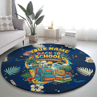 Personalized Hawaii Back To School Aloha Learning Round Carpet Retro Rainbow open Notebook with Pineapple and Hibiscus Flowers TS04 - Polynesian Pride