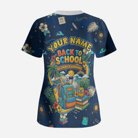 Personalized Hawaii Back To School Aloha Learning Scrub Top Retro Rainbow open Notebook with Pineapple and Hibiscus Flowers TS04 - Polynesian Pride