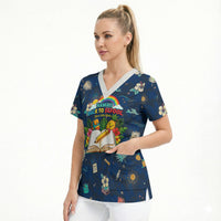 Personalized Hawaii Back To School Aloha Learning Scrub Top Retro Rainbow open Notebook with Pineapple and Hibiscus Flowers TS04 - Polynesian Pride