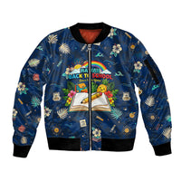 Personalized Hawaii Back To School Aloha Learning Sleeve Zip Bomber Jacket Retro Rainbow open Notebook with Pineapple and Hibiscus Flowers TS04 Unisex Blue - Polynesian Pride