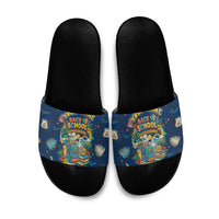 Personalized Hawaii Back To School Aloha Learning Slide Sandals Retro Rainbow open Notebook with Pineapple and Hibiscus Flowers TS04 Blue - Polynesian Pride