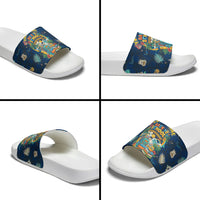 Personalized Hawaii Back To School Aloha Learning Slide Sandals Retro Rainbow open Notebook with Pineapple and Hibiscus Flowers TS04 - Polynesian Pride