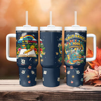 Personalized Hawaii Back To School Aloha Learning Tumbler With Handle Retro Rainbow open Notebook with Pineapple and Hibiscus Flowers TS04 - Polynesian Pride