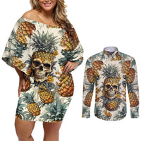 Pineapple Skull Couples Matching Off Shoulder Short Dress and Long Sleeve Button Shirts Summer Paradise TS04 - Polynesian Pride