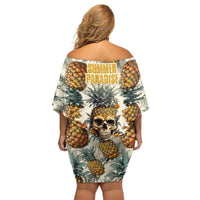 Pineapple Skull Off Shoulder Short Dress Summer Paradise TS04 Women Multicolor - Polynesian Pride