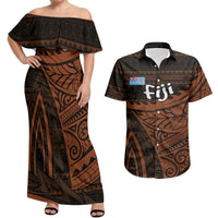 Straight Outta Kadavu Fiji Couples Matching Off Shoulder Maxi Dress and Hawaiian Shirt Tribal Polynesian Tattoo Coat Of Arms Flag TS04 Brown Black - Polynesian Pride