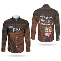 Straight Outta Kadavu Fiji Couples Matching Off Shoulder Maxi Dress and Long Sleeve Button Shirt Tribal Polynesian Tattoo Coat Of Arms Flag TS04 - Polynesian Pride